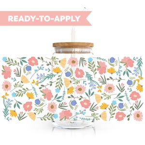 Double Sided UV DTF Cup Wrap | Spring Flower Bouquet 16oz Cup Wrap | Ready To Apply Cup Wrap, Waterproof, No Heat Needed, Ready To Ship