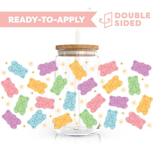Double Sided UV DTF Cup Wrap | Colorful Gummy Bear 16oz Cup Wrap | Ready To Apply Cup Wrap, Waterproof, No Heat Needed, Ready To Ship