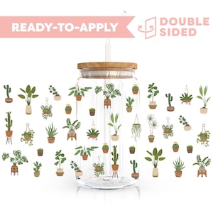 Double Sided UV DTF Cup Wrap | House Plants, Plant Lady 16oz Cup Wrap | Ready To Apply Cup Wrap, Waterproof, No Heat Needed, Ready To Ship