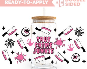 Double Sided UV DTF Cup Wrap | True Crime Book Lover 16oz Cup Wrap | Ready To Apply Cup Wrap, Waterproof, No Heat Needed, Ready To Ship