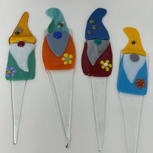 Fused Glass Gnome Plant Stake, indoor or outdoor