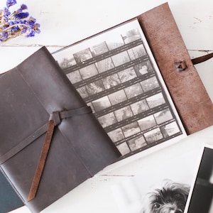 Refillable Leather Portfolio with Clear Sleeves, leather scrapbook, work, art, photography portfolio, 8.5x11, 12x12, 14x11 - ClaireMagnolia