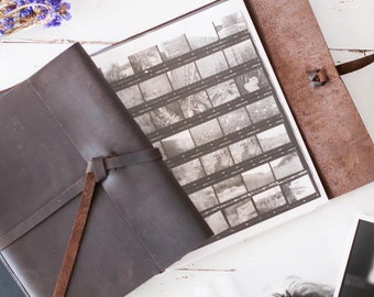 Refillable Leather Portfolio with Clear Sleeves, leather scrapbook, work, art, photography portfolio, 8.5x11, 12x12, 14x11 - ClaireMagnolia