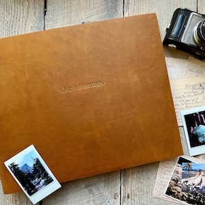 Our Adventure Book Leather Photo Album, Custom Travel Scrapbook by ClaireMagnolia