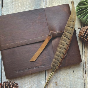Rustic Wedding Guest Book - Leather Guest Book with Flap and Wrap Tie - Almost Black or Rustic Brown Color- by ClaireMagnolia