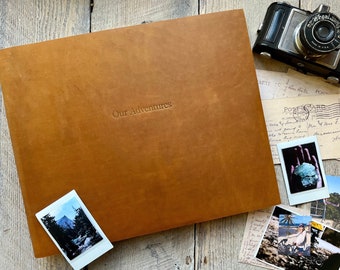 Our Adventure Book Leather Photo Album, Custom Travel Scrapbook by ClaireMagnolia