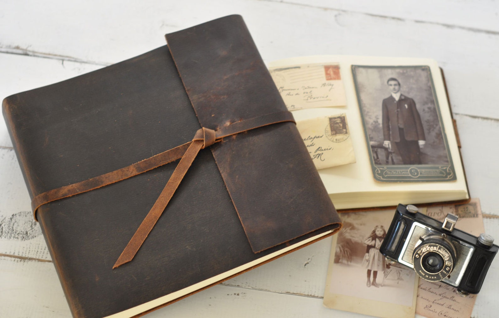 Leather Photo Album rustic leather album w/wrap closure | Etsy