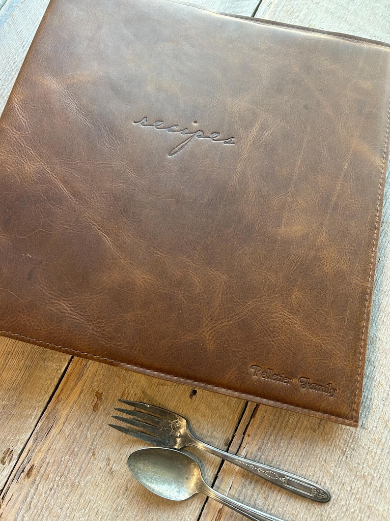 Recipe Binder with Clear Sleeves, Natural Leather Family Recipe Book, Personalized Couple Wedding Gift, Housewarming Gift - ClaireMagnolia image 7