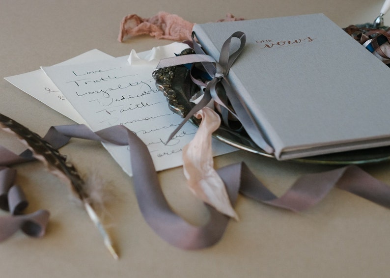 Wedding Vows Book with Silk Ribbon or Metallic Ribbon by Claire Magnolia image 5