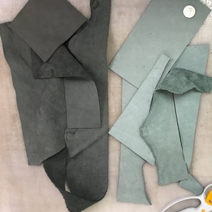 Nubuck Leather Pieces and Scraps - Gray, Slate, Black leather pieces
