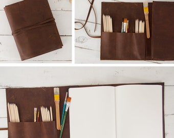 Refillable Artist Sketchbook - Rustic Leather Sketchbook Case