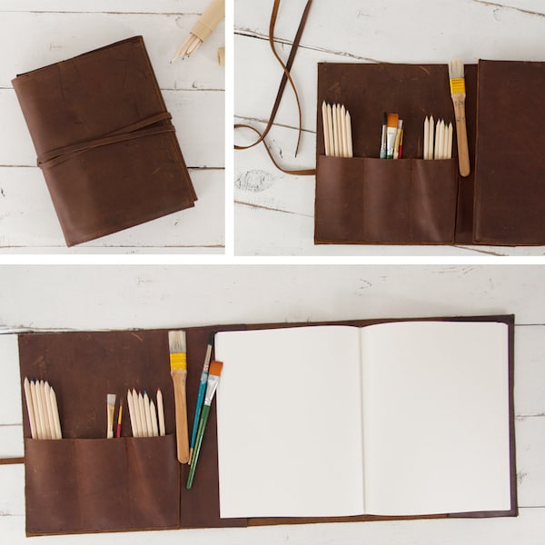 Refillable Artist Sketchbook - Rustic Leather Sketchbook Case