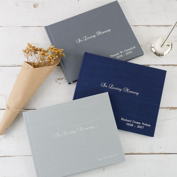 Memorial Guest Book - Embossed Funeral Book, In Loving Memory - Choose your cover color!