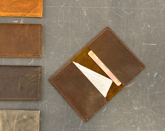 Leather bi-fold card holder wallet - by ClaireMagnolia