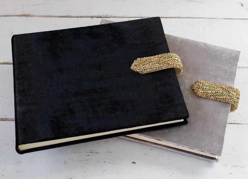 The Beaded Velvet Book Wedding Album or Guest Book with Gold Beaded Closure image 2