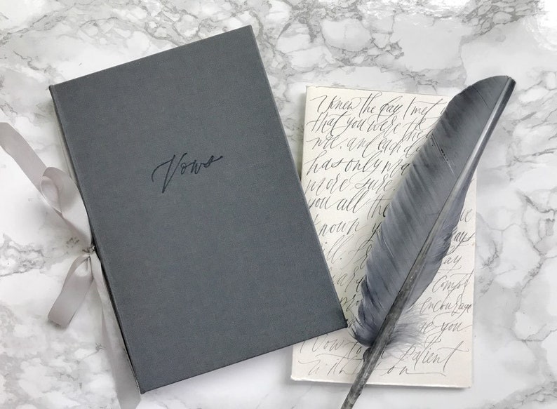 Wedding Vows Book with Silk Ribbon or Metallic Ribbon by Claire Magnolia image 1