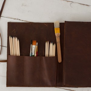 Refillable Artist Sketchbook Rustic Leather Sketchbook Case image 8