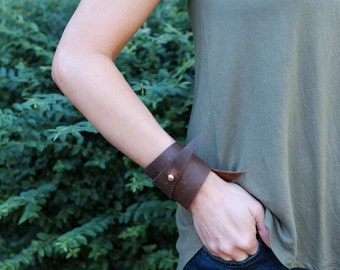 Leather Angle Cuff Bracelet - Leather Bracelet - by ClaireMagnolia