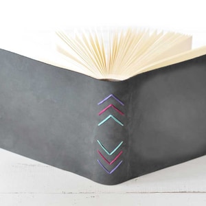 Charcoal Buckskin Leather Album w/Chevron Embroidery - by Claire Magnolia