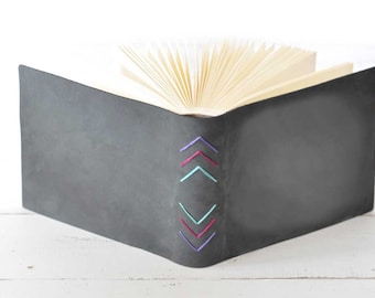 Charcoal Buckskin Leather Album w/Chevron Embroidery - by Claire Magnolia