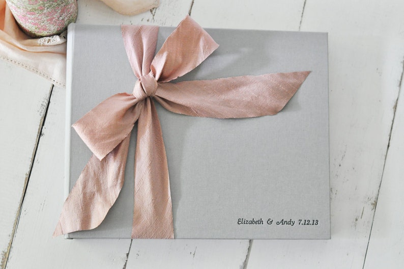 Personalized Wedding Photo Album Guest Book Silk Dupioni Bow by Claire Magnolia image 2