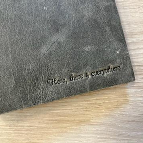 One-of-a-kind! Small Clear Sleeve Leather Bomber Photo Book  "Here, there & everywhere" - Ready to Ship