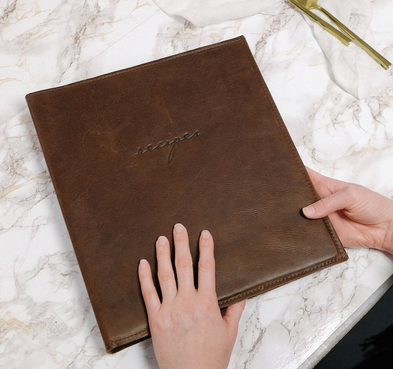 Recipe Card Binder, Natural Leather 3 Ring Binder, Family Recipe Book by ClaireMagnolia image 7