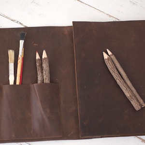 Refillable Artist Sketchbook Rustic Leather Sketchbook Case image 3