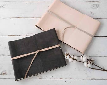 Blush Leather Album- Modern Wrap Style in Blush or Gray Natural Leather