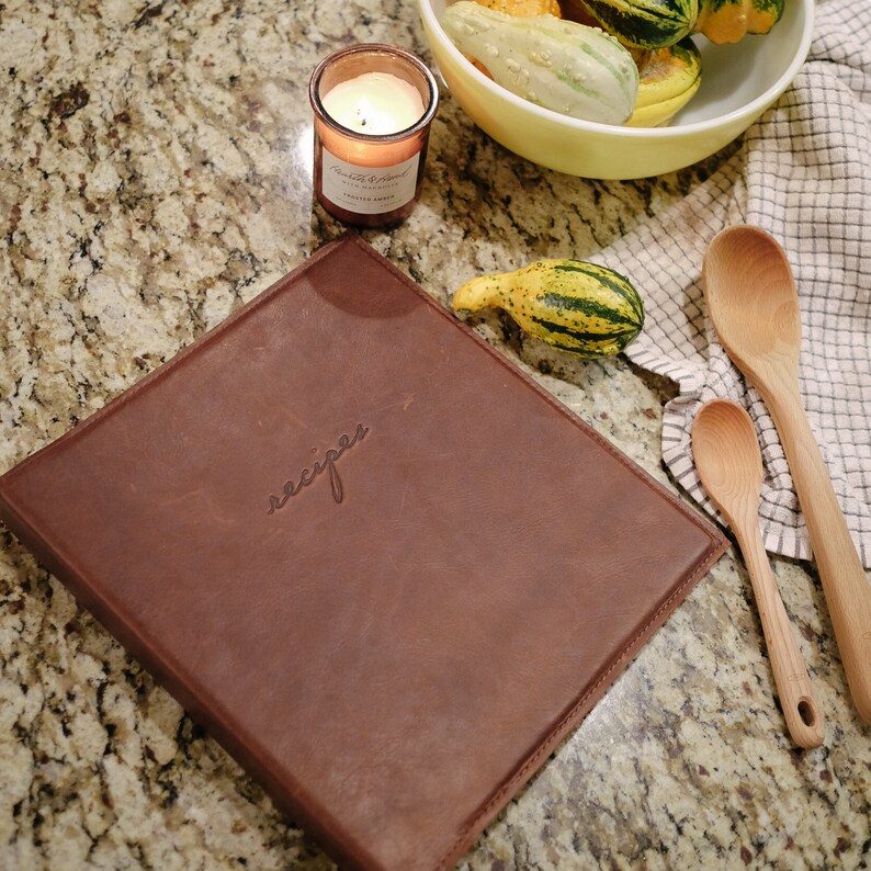 Recipe Card Binder Natural Leather by ClaireMagnolia Etsy