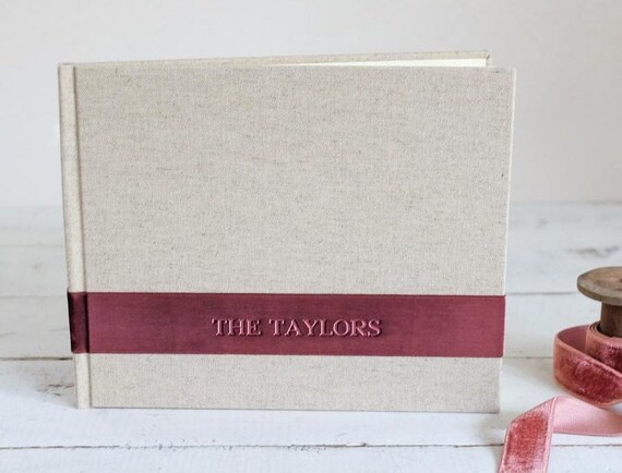 Custom Photo Book, a beautiful Wedding or Family Photo Album or Guest Book - Velvet Sash design by ClaireMagnolia
