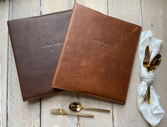 Recipe Binder with Clear Sleeves, Natural Leather Family Recipe Book, Personalized Couple Wedding Gift, Housewarming Gift - ClaireMagnolia