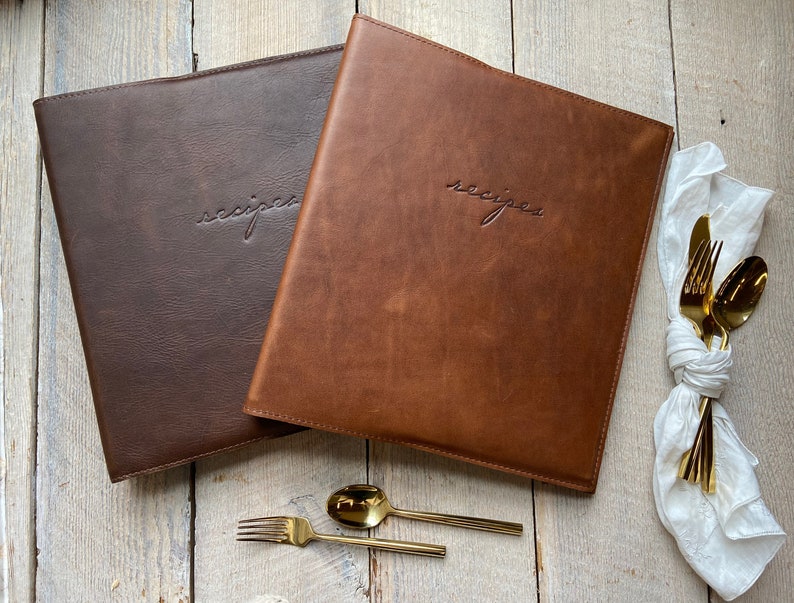 Recipe Card Binder, Natural Leather 3 Ring Binder, Family Recipe Book by ClaireMagnolia image 1