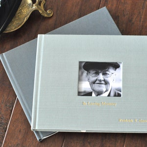 Funeral Guest Book - Life Celebration -  Funeral Registry with photo frame on cover- Personalized Funeral Book in 40+ color options - Fast!