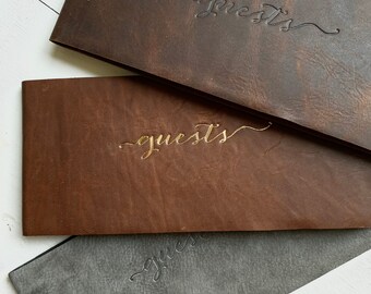 One-of-a-Kind! Guest Book - Panoramic Leather Guest Book with 'guests' stamp