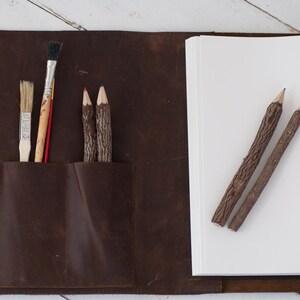 Refillable Artist Sketchbook Rustic Leather Sketchbook Case image 6
