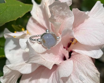 Dainty Beaded Agate Ring