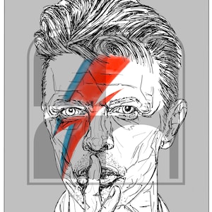 Bowie Ziggy Stardust Art Print, Music Legend Portrait, Aladdin Sane Lightning Bolt Poster, Rock Icon Wall Decor