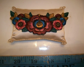 Silk applique of the 1920s antique authentic with metal threads in bronze