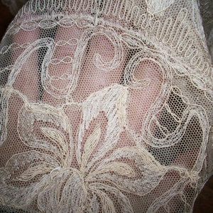 1 Capelet of Breathtaking embroidered net lace in ivory with tan undertones daffodils image 3