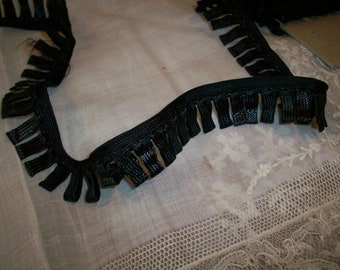 Vintage french black passementerie trim ribbon fringe