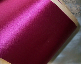 Magenta/cerise vintage satin and faille ribbon 4 3/8" wide