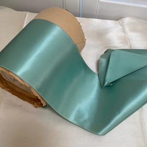 Vintage 10 cm breites Satinband in Aquablau