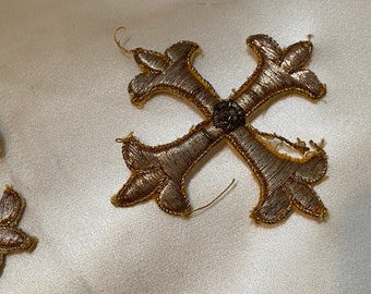 Antique french metal and silk embroidered applique