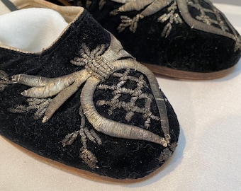 Antique silk velvet metal gorgeous shoes 1800s