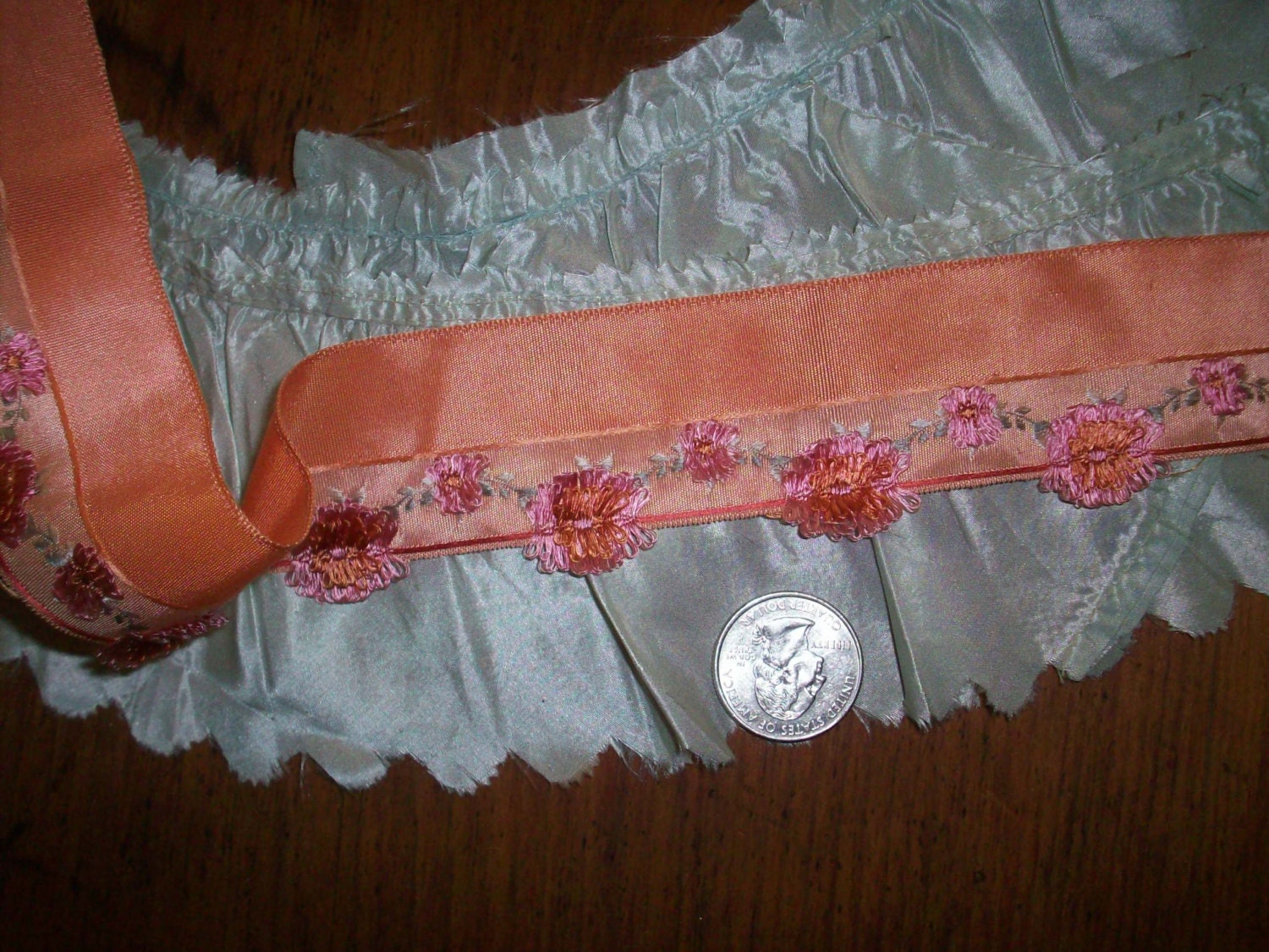 3 yards of delicious antique French narrow pink silk Faveur ribbon