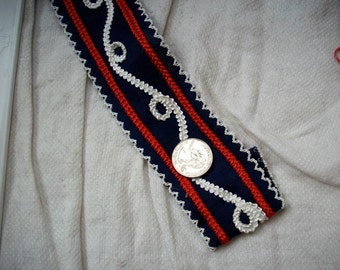 2 yards red ,white, and navy blue passementerie type trim