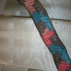 Antique French Art Deco trim was made on a hand loom 1910 1920s metal with wool