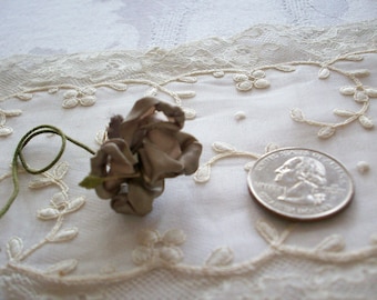 One Antique ribbonwork silk flower in dusty lilac