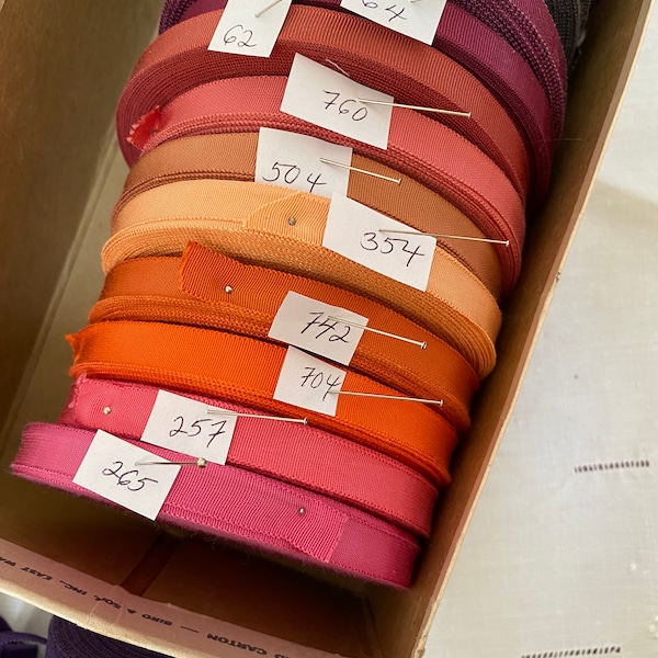 WHOLESALE (or retail) Collection of silk Late 1920s vintage silk and rayon grosgrain in many colors unused perfect 3/8"